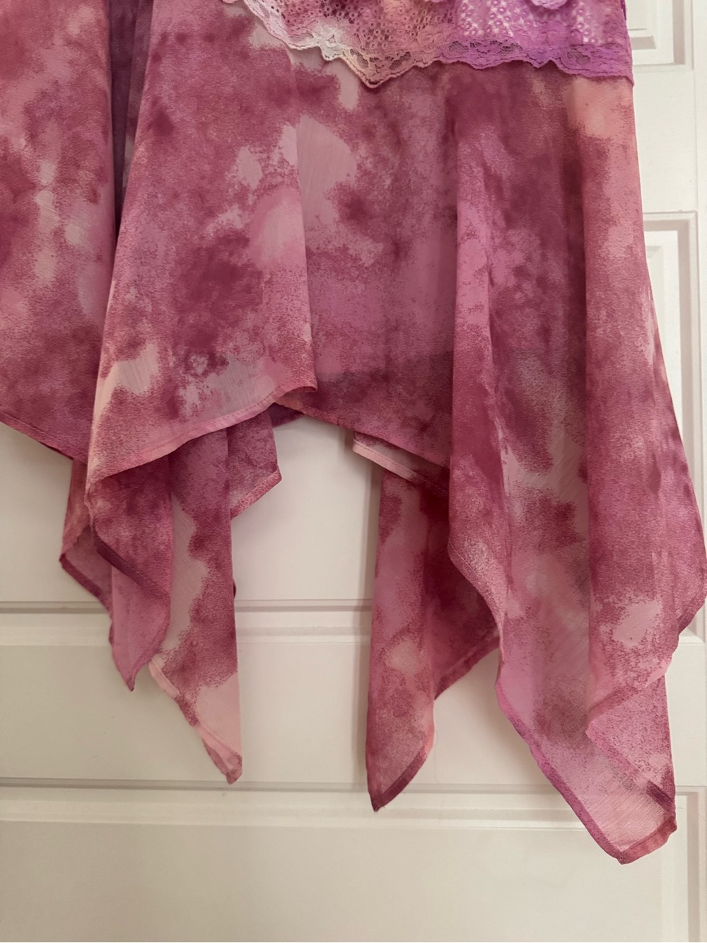 Asymmetrical Pink Tie-Dye Lace Trim Slip Dress - Picture 2 of 5